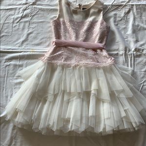 CHANTILLY PLACE PINK-IVORY CHIFFON BELTED DRESS